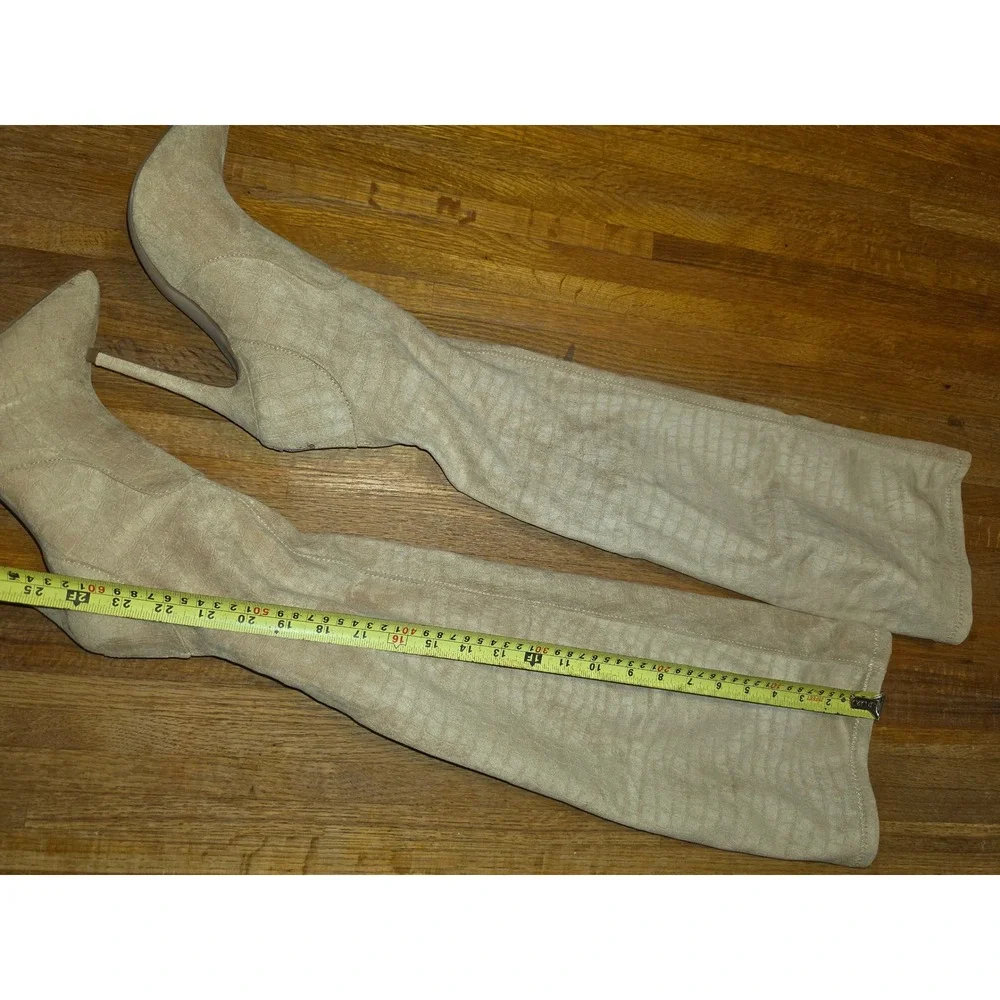 Neysa WC Beige Croc Embossed Over The Knee Thigh High Stiletto Boots Size 10